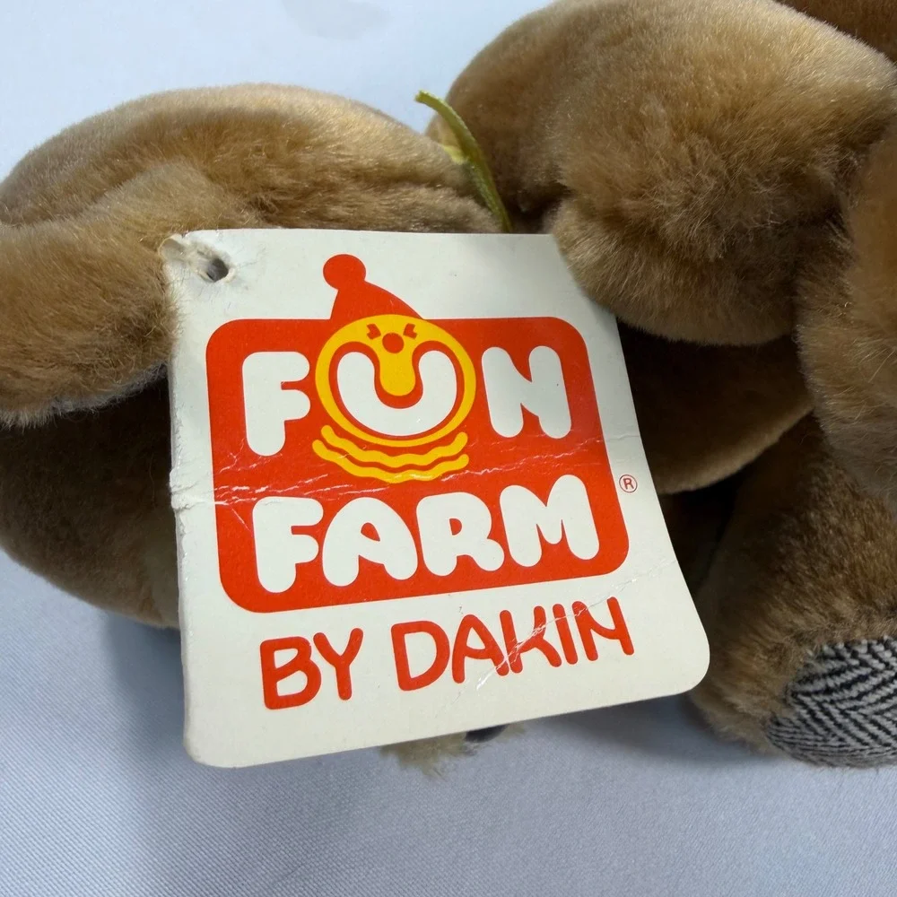 Vintage‎ 1986 Fun Farm by Dakin Remington Bears Set Brown Cream Plaid 7 Inch 2